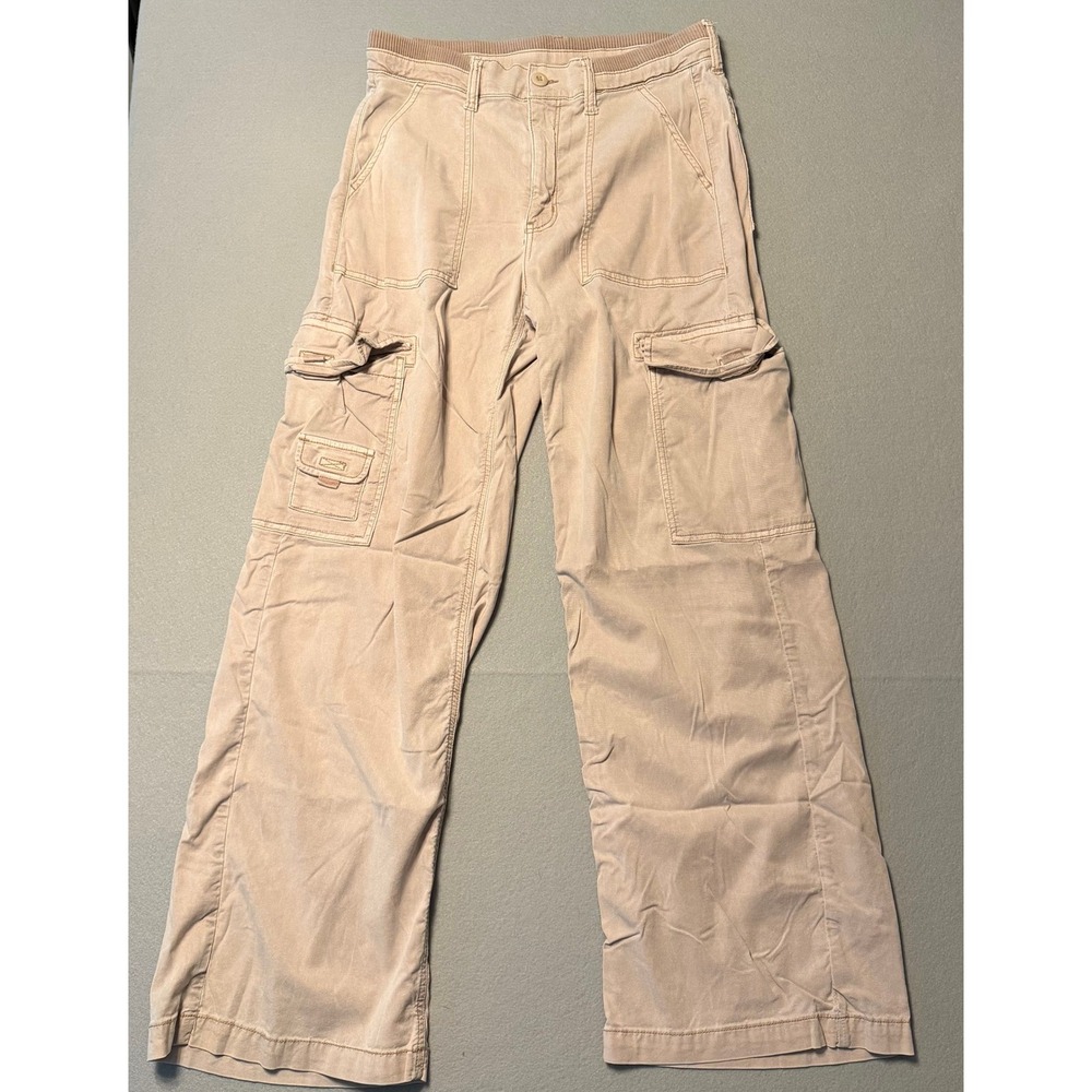 American Eagle High Waisted Cargo Pants Tan Utility Wide Leg Women Size 6 Reg
